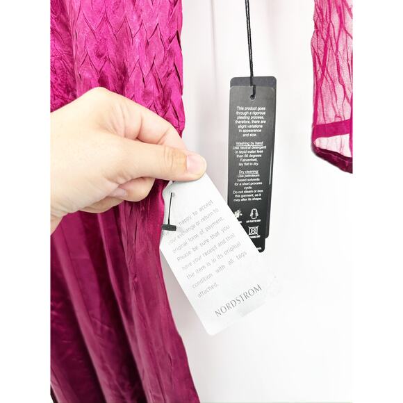Komarov Fuchsia Pink Crinkle Chiffon V-Neck Cocktail Midi Dress Size M NWT - Picture 5 of 7